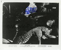 9y836 BARBARA SHELLEY signed 8x10 REPRO still 1980s scared after hitting leopard w/ car in Cat Girl!