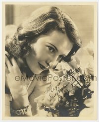 9y399 BARBARA STANWYCK signed deluxe 8x10 still 1930s beautiful head & shoulders portrait w/flowers!