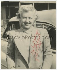 9y410 BETTY GRABLE signed deluxe 8x10 still 1950s c/u of the leading lady standing by her car!