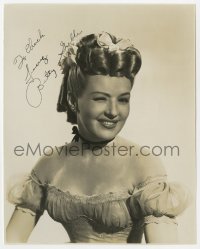 9y408 BETTY GRABLE signed 7.5x9.5 still 1940s sexy winking portrait wearing strapless dress!