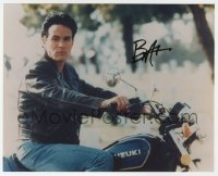 9y757 BRANDON LEE signed color 8x10 REPRO still 19990s motorcycle portrait of the son of Bruce Lee!