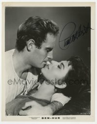 9y425 CHARLTON HESTON signed 8x10 still 1960 best romantic close up with Haya Harareet in Ben-Hur!