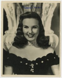 9y437 DEANNA DURBIN signed 8x10.25 still 1940s wonderful smiling portrait wearing pretty gown!