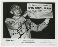 9y494 JAMES WHITMORE signed 8x10 still 1975 as Harry Truman with newspaper in Give 'Em Hell Harry!