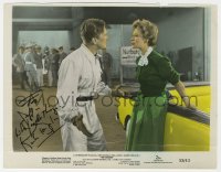 9y542 KIRK DOUGLAS signed color 8x10 still 1955 with Bella Darvi by cool convertible in The Racers!