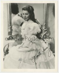 9y935 LORETTA YOUNG signed 8x10 REPRO still 1980s close up in elaborate formal gown by mirror!