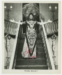 9y743 PEARL BAILEY signed 8x10 publicity still 1960s the pretty actress/singer in costume on stairs!