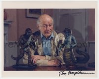 9y809 RAY HARRYHAUSEN signed color 8x10 REPRO still 2003 the great animator with two models!
