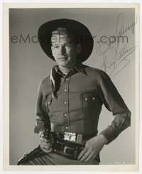 9y582 REX ALLEN signed 8x10 still 1950s wonderful cowboy portrait with his gun drawn!