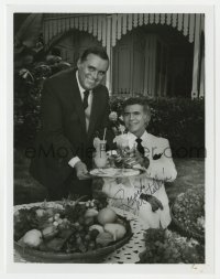 9y584 RICARDO MONTALBAN signed TV 7x9 still 1980s smiling with Christopher Hewett in Fantasy Island!