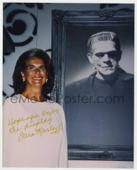 9y813 SARA KARLOFF signed color 8x10 REPRO still 2001 by portrait of her dad Boris as Frankenstein!