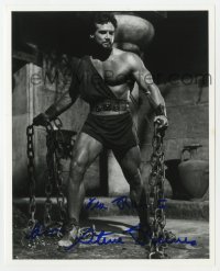 9y986 STEVE REEVES signed 8x10 REPRO still 1990s breaking free of his chains in Hercules Unchained!