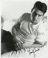 9y991 TOM CRUISE signed 8x10 REPRO still 1990s seated portrait on bed in T-shirt & jeans!