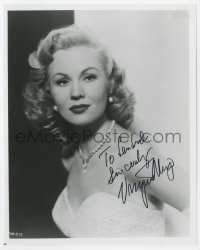 9y997 VIRGINIA MAYO signed 8x10 REPRO still 1980s sexy close up in strapless dress & pearl necklace!