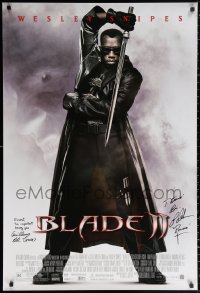9y085 BLADE II signed 1sh 2002 by director Guillermo del Toro AND Ron Perlman, vampire Snipes!