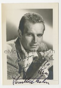 9y324 CHARLTON HESTON deluxe signed 4x5 photo 1970s head & shoulders portrait of the leading man!