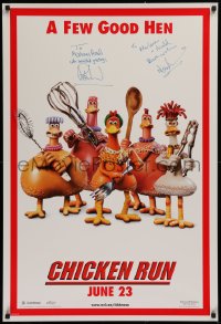 9y088 CHICKEN RUN signed teaser DS 1sh 2000 by BOTH Peter Lord AND Nick Park, claymation!