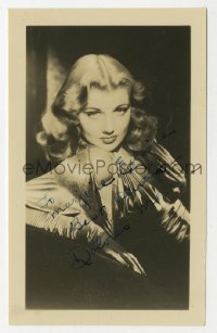 9y327 DOLORES MORAN signed 3x4 photo 1940s sexy portrait in dress that shows her bare shoulder!