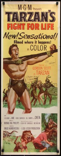9y031 TARZAN'S FIGHT FOR LIFE signed insert 1958 by Gordon Scott, art of him bound with natives!