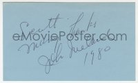 9y666 JOHN IRELAND signed 3x5 index card 1980 it can be framed & displayed with a repro still!