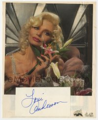 9y674 LONI ANDERSON signed 3x5 index card 1990s attached to magazine page of the pretty actress!