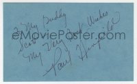 9y694 PAUL WINFIELD signed 3x5 index card 1980s it can be framed & displayed with a repro still!