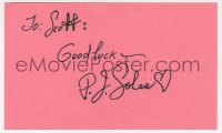 9y690 P.J. SOLES signed 3x5 index card 1980s it can be framed & displayed with a repro still!