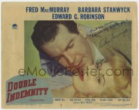 9y158 DOUBLE INDEMNITY signed LC #2 1944 by BOTH Fred MacMurray AND Barbara Stanwyck, best close up!