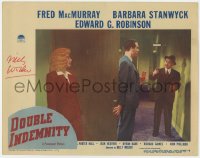 9y159 DOUBLE INDEMNITY signed LC #7 1944 by Billy Wilder, image of Stanwyck, MacMurray & Robinson!