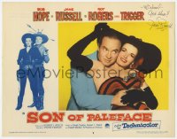 9y167 SON OF PALEFACE signed LC #2 1952 by Jane Russell, great hugging portrait with Bob Hope!