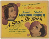 9y150 STAR IS BORN signed TC 1937 by Janet Gaynor, who stars with Fredrich March, William Wellman