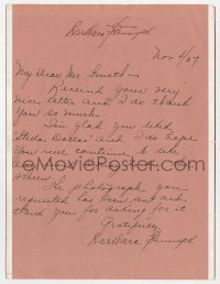 9y305 BARBARA STANWYCK signed letter 1937 thanking fan for liking Stelle Dallas & sent him photo!