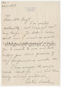 9y307 CELIA ADLER signed letter 1950s telling John Boyt how much his praise meant to her!