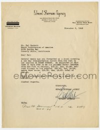 9y309 EDWARD SHERMAN signed letter 1945 asking MCA for more expense money for his client!
