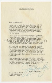 9y316 JOAN CRAWFORD signed letter 1951 thanking adoring fan who put her in his Circle of Stars!