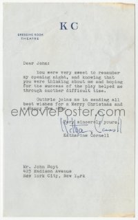 9y317 KATHARINE CORNELL signed letter 1950s telling John Boyt how much his praise meant to her!