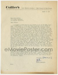 9y221 WALTER DAVENPORT signed letter 1950 asking for help w/his Any Week Collier's magazine column!