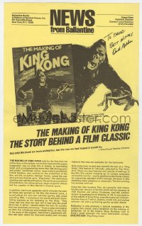 9y245 ORVILLE GOLDNER signed 9x14 newsletter 1976 for his Ballantine book The Making of King Kong!