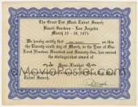 9y246 TED MACK signed award certificate 1975 semi-finalist for The Great Ted Mack Talent Search!