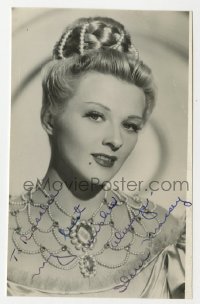 9y347 ILONA MASSEY signed postcard 1948 great close portrait wearing elaborate pearl necklace!