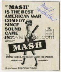 9y388 DONALD SUTHERLAND signed 3x4 trimmed local theater WC 1970 on an ad for MASH!