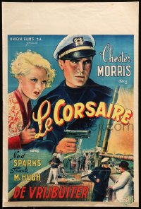 9z650 CORSAIR Belgian 1940s artwork of sailor Chester Morris with gun & pretty Thelma Todd!