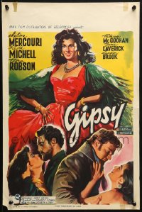 9z683 GYPSY & THE GENTLEMAN Belgian 1958 artwork of sexy Melina Mercouri, directed by Joseph Losey!