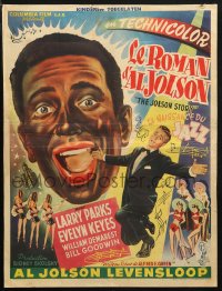9z699 JOLSON STORY Belgian 1947 different art of Larry Parks in tux + close up in blackface!