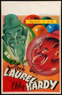9z703 LAUREL & HARDY Belgian 1950s cool art of Stan & Oliver as balloons!