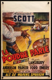9z705 LAWLESS STREET Belgian 1956 great different poker gambling gun fight art of Randolph Scott!