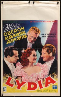 9z710 LYDIA Belgian 1946 great artwork of pretty Merle Oberon with suitors Cotton & Marshal!