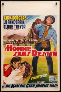 9z712 MAN WITHOUT A STAR Belgian 1955 art of cowboy Kirk Douglas carrying saddle, Jeanne Crain!