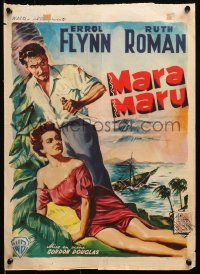 9z713 MARA MARU Belgian 1952 different Wik art of Errol Flynn & sexy Ruth Roman in the Philippines!