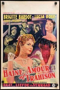 9z719 NIGHT OF LOVE Belgian 1954 art of sexy Brigitte Bardot & Lucia Bose!